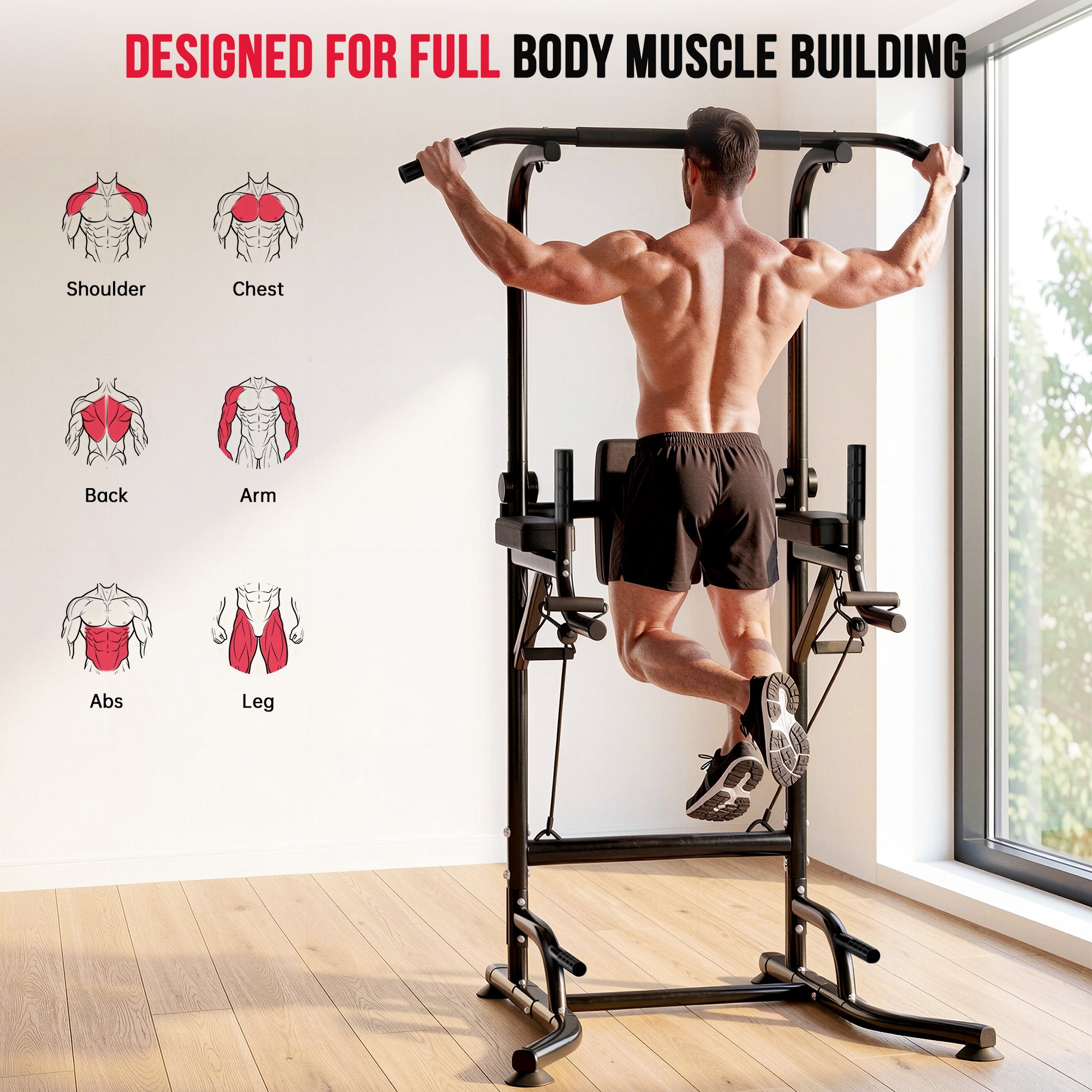 MAXSTRENGTH Multi Palestra Torre Pull Up Con Stazione Dip – Power Tower In Acciaio Per Allenamento A Casa, Sollevamento Gambe, Push Up, Fino A 125kg